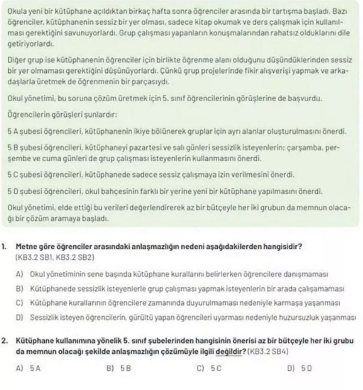 MEB, YKS Sınav Sistemini Değiştiriyor 2 YKS Yeni Soru Tipleri - Örnek Sorular